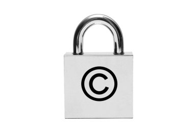 Silver padlock with copyright sign clipart