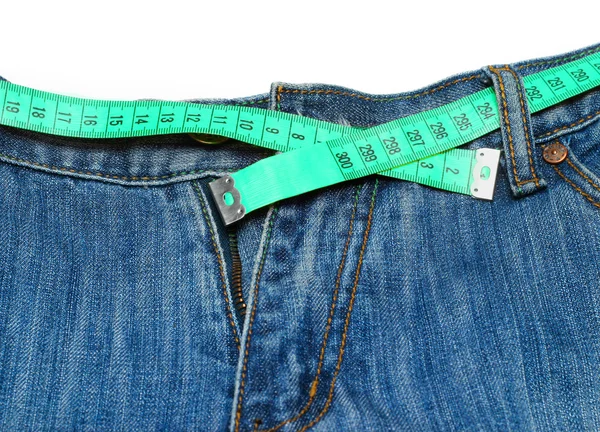Measuring tape around trousers — Stock Photo, Image