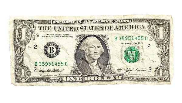 Skrynkliga dollar isolerad på vita backgound — Stockfoto