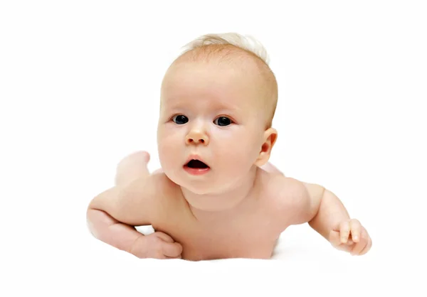 Imagem brilhante de rastejando bebê recém-nascido menina — Fotografia de Stock