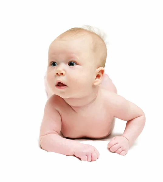Helles Bild des kriechenden neugeborenen Mädchens — Stockfoto