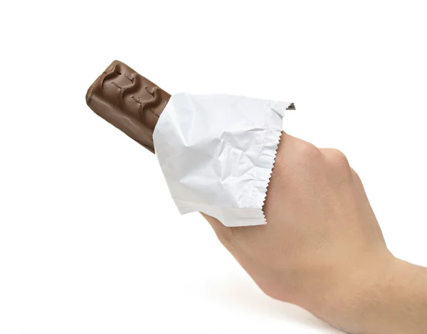 Chocolate bar in the hand — Stock Photo, Image