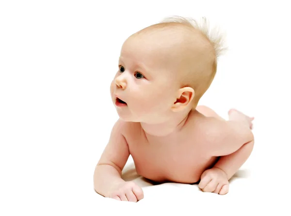 Bright picture of crawling newborn baby girl — Stock Photo, Image