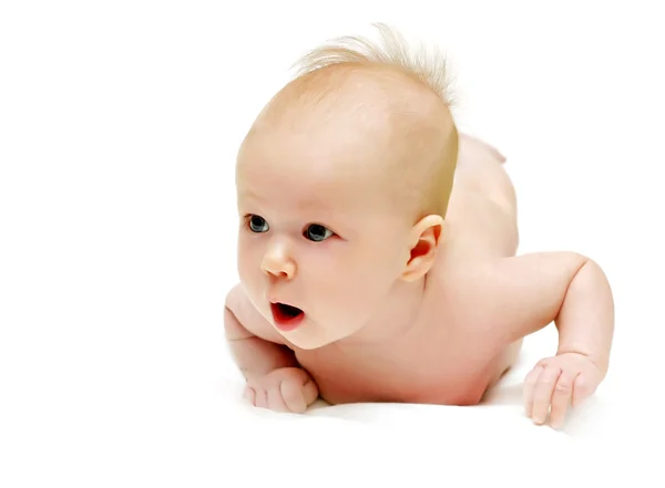 Bright picture of crawling newborn baby girl — Stock Photo, Image