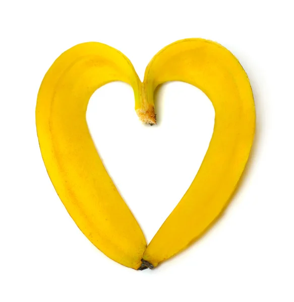 Banana srdce izolované — Stock fotografie