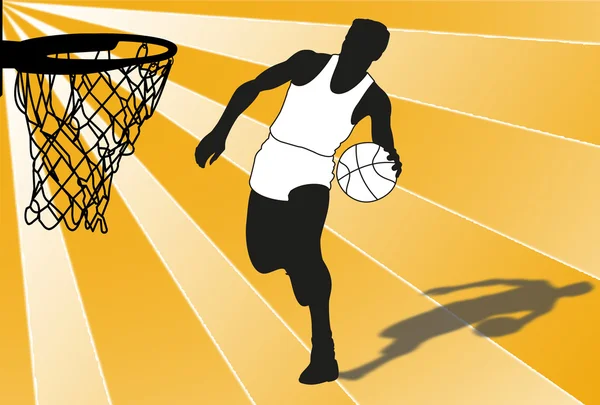 Silhouet van een basketbalspeler, het spelen van een spel — Stockfoto