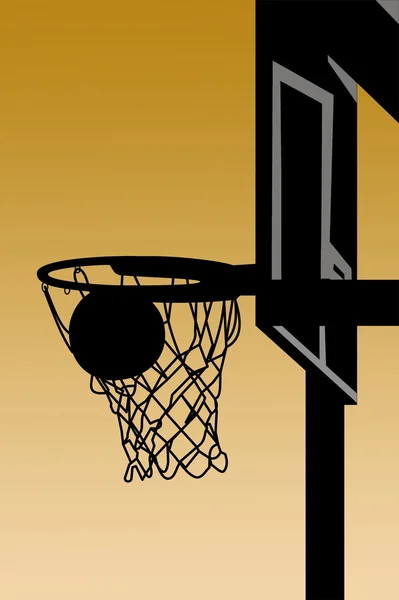 Silhouette eines Basketballs, der in den Korb geht — Stockfoto