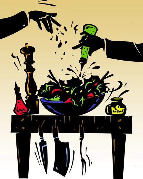 Ilustração de uma mesa com comida — Fotografia de Stock