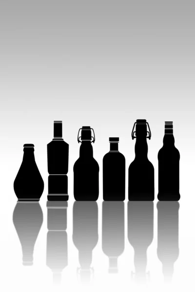 異なった形およびサイズのボトルとイラスト — ストック写真