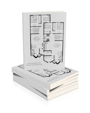 Book, note pad, notebook, with drawings of a house clipart