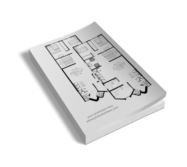 Livro, bloco de notas, caderno, com desenhos de uma casa — Fotografia de Stock
