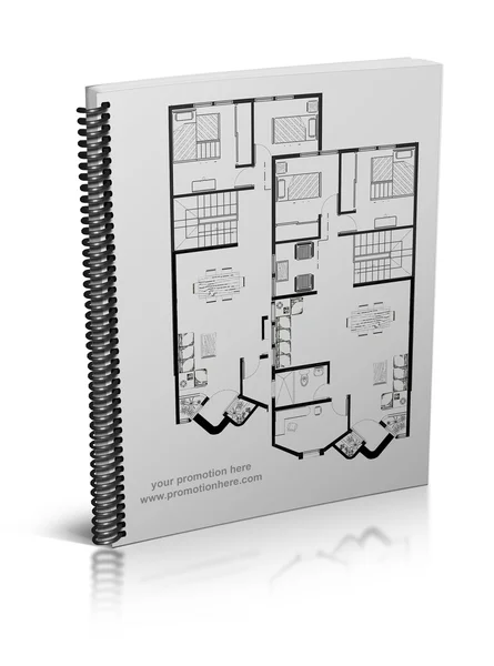 Boek, notitie pad, notebook, met tekeningen van een huis — Stockfoto