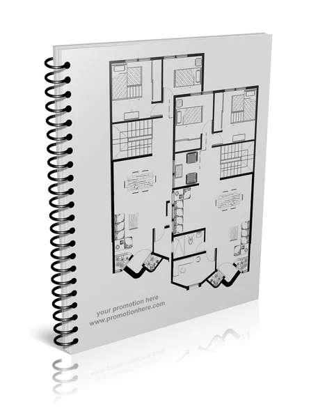 Libro, bloc de notas, cuaderno, con dibujos de una casa — Foto de Stock