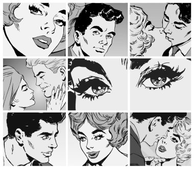 Collection of portraits of young couples in love clipart