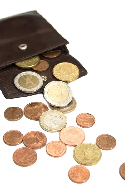 Euromynt och plånbok — Stockfoto