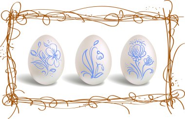 Three beautiful easter eggs in the nest frame clipart