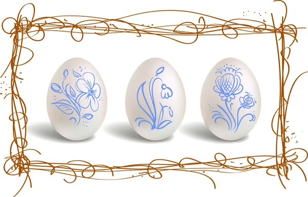 Drie mooie Pasen eieren in het nest frame — Stockvector
