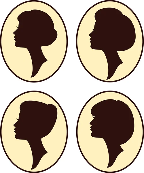 Vetor mulheres bonitas e silhuetas menina com cabelos diferentes — Vetor de Stock