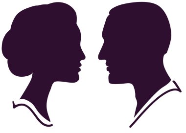 Man and woman face profile, vector male female couple clipart