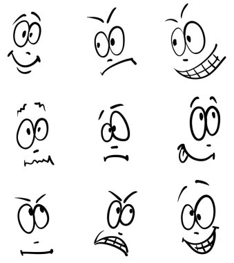 Emotion, vector set of nine face clipart