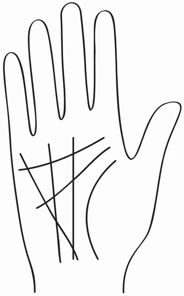 Hand, de Handlijnkunde lijnen, de zwarte contour van een palm — Stockvector