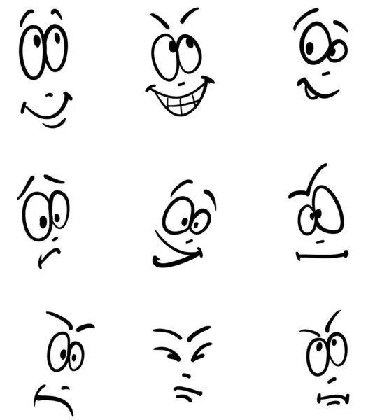 Emoción, vector conjunto de nueve caras — Archivo Imágenes Vectoriales