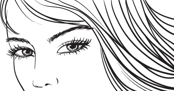 Beaux yeux de fille et cheveux longs légers — Image vectorielle