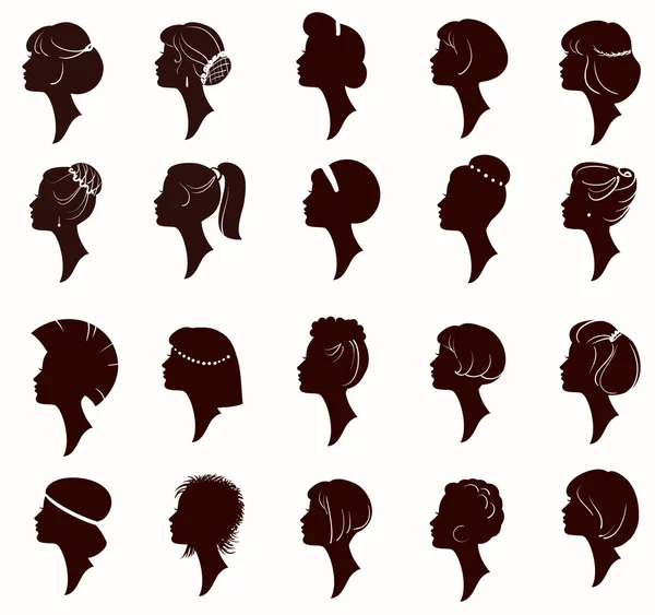 Peinados gran conjunto de peinado de pelo negro para mujer — Vector de stock