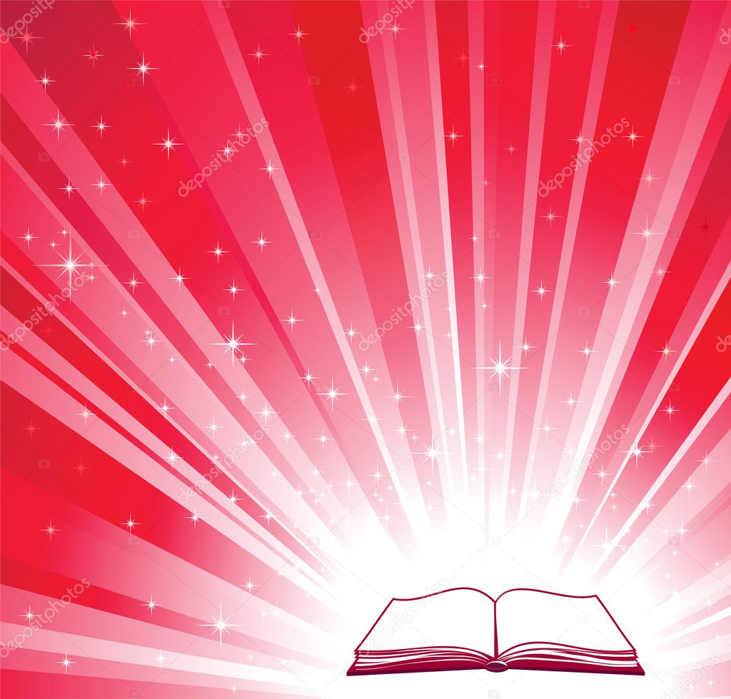 Open book and red bright background