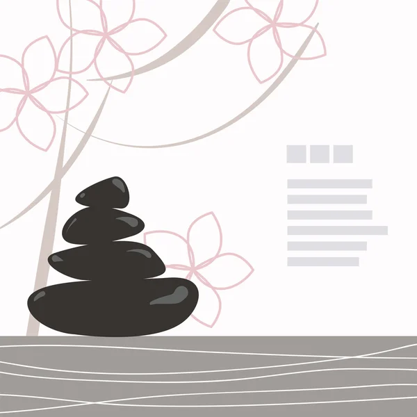 Spa achtergrond van zwarte pebble versierd met bloemen — Stockvector