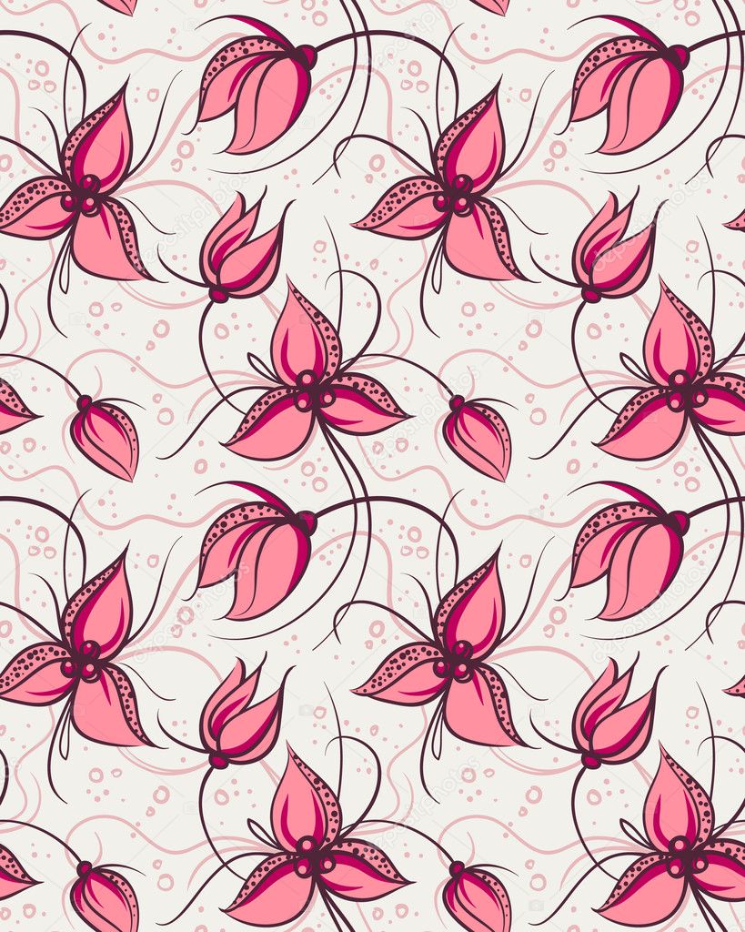 Seamless pattern red orchid flowers