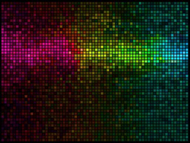 Multicolor abstract lights disco background. Square pixel mosaic clipart