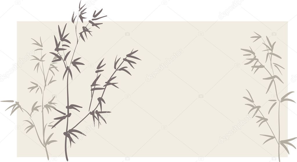 Chinese bamboo branches on horizontal background