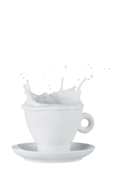 Milch spritzt aus Tasse — Stockfoto