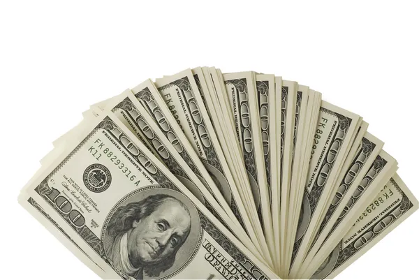 Banconote da cento dollari su sfondo bianco Immagini Stock Royalty Free