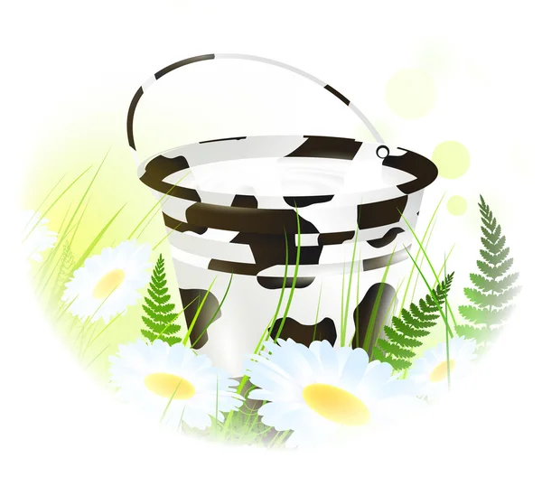 Milk bucket at meadow — Stock Vector