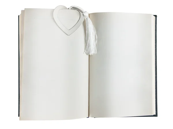 Livro aberto com marcador de coração — Fotografia de Stock