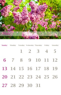 Calendar 2012, May clipart