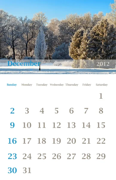 Calendário 2012, dezembro — Fotografia de Stock