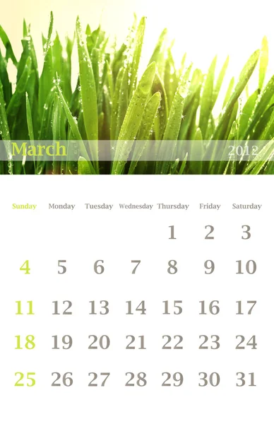 Kalender 2012, mars — Stockfoto