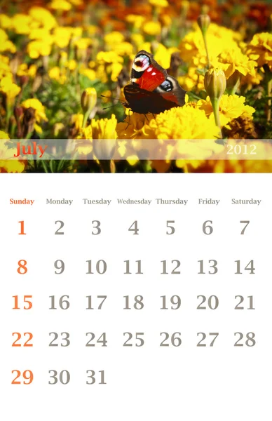 Calendario 2012, julio — Foto de Stock