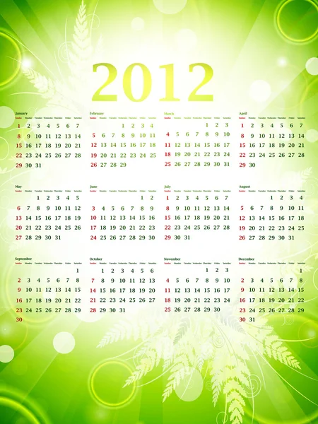 2012 ημερολόγιο πράσινο τοίχου eco — Διανυσματικό Αρχείο