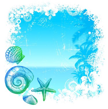 Sea inhabitants & tropical background clipart