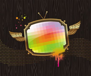 TV screen in golden winged frame clipart