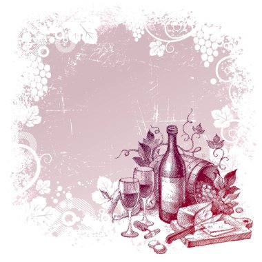 Background with vintage wine still life clipart