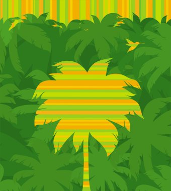 Tropical palm trees & flying humming-bird clipart