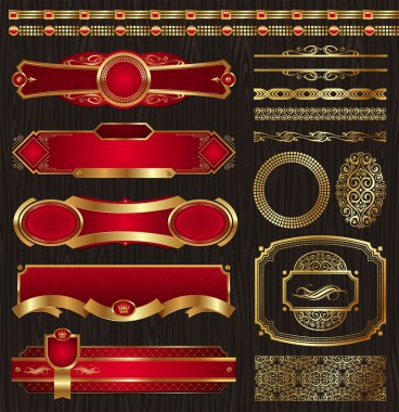 Set of framed golden labels & patterns clipart