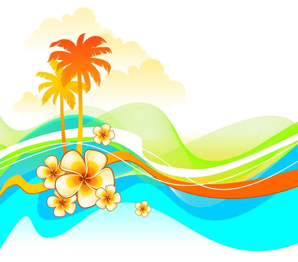 Paysage tropical abstrait avec fleurs — Image vectorielle