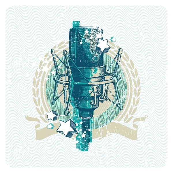 Emblema musical com microfone — Vetor de Stock