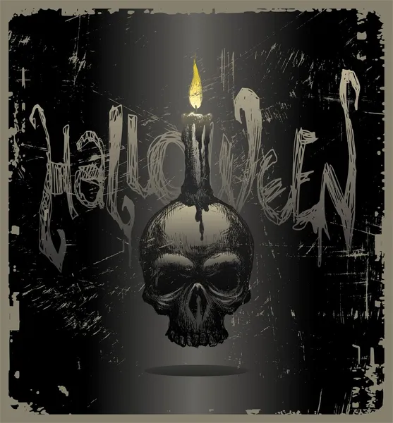 Halloween-Illustration mit Totenkopf & Kerze — Stockvektor